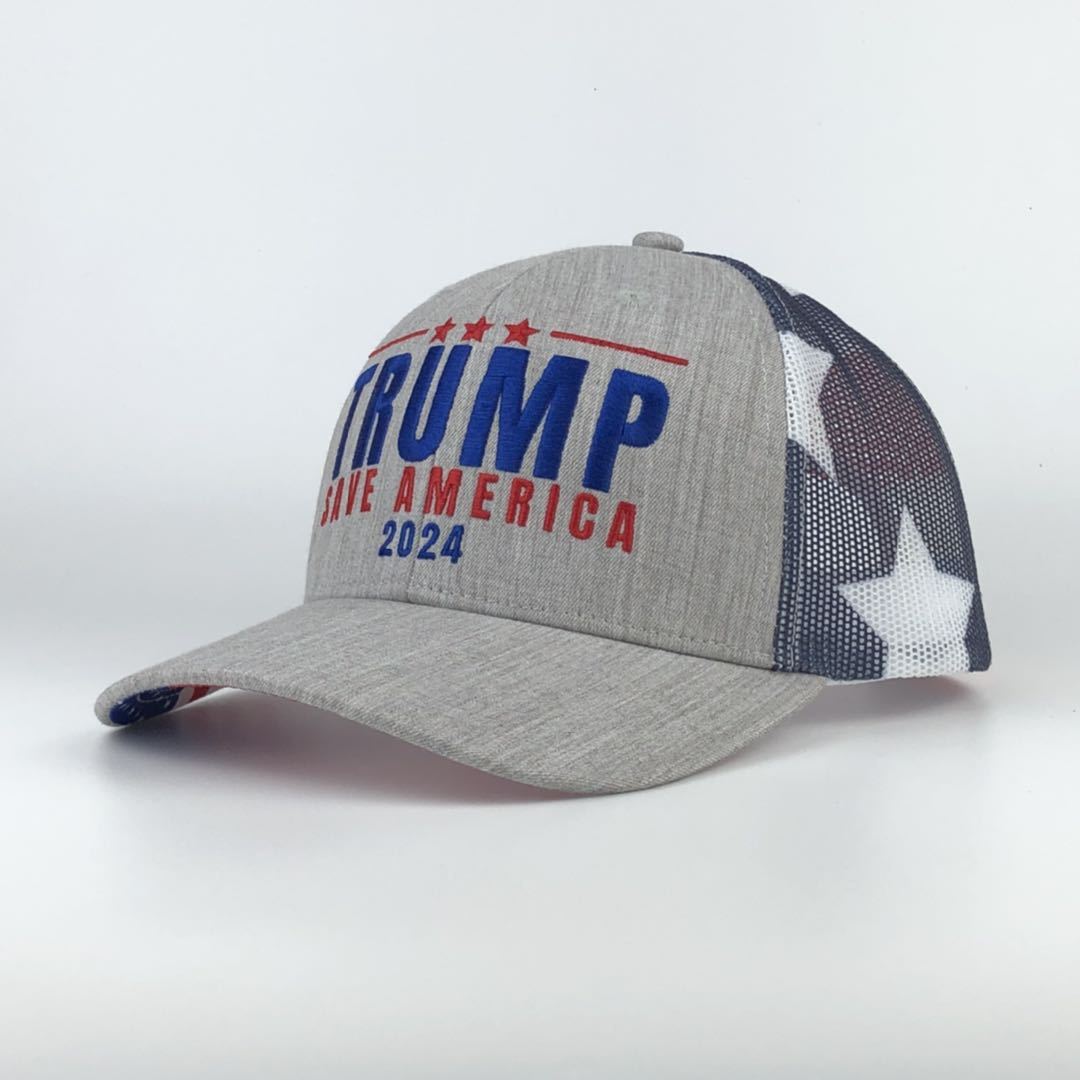 Trump 2024 Save America American Flag Mesh Trucker Hat