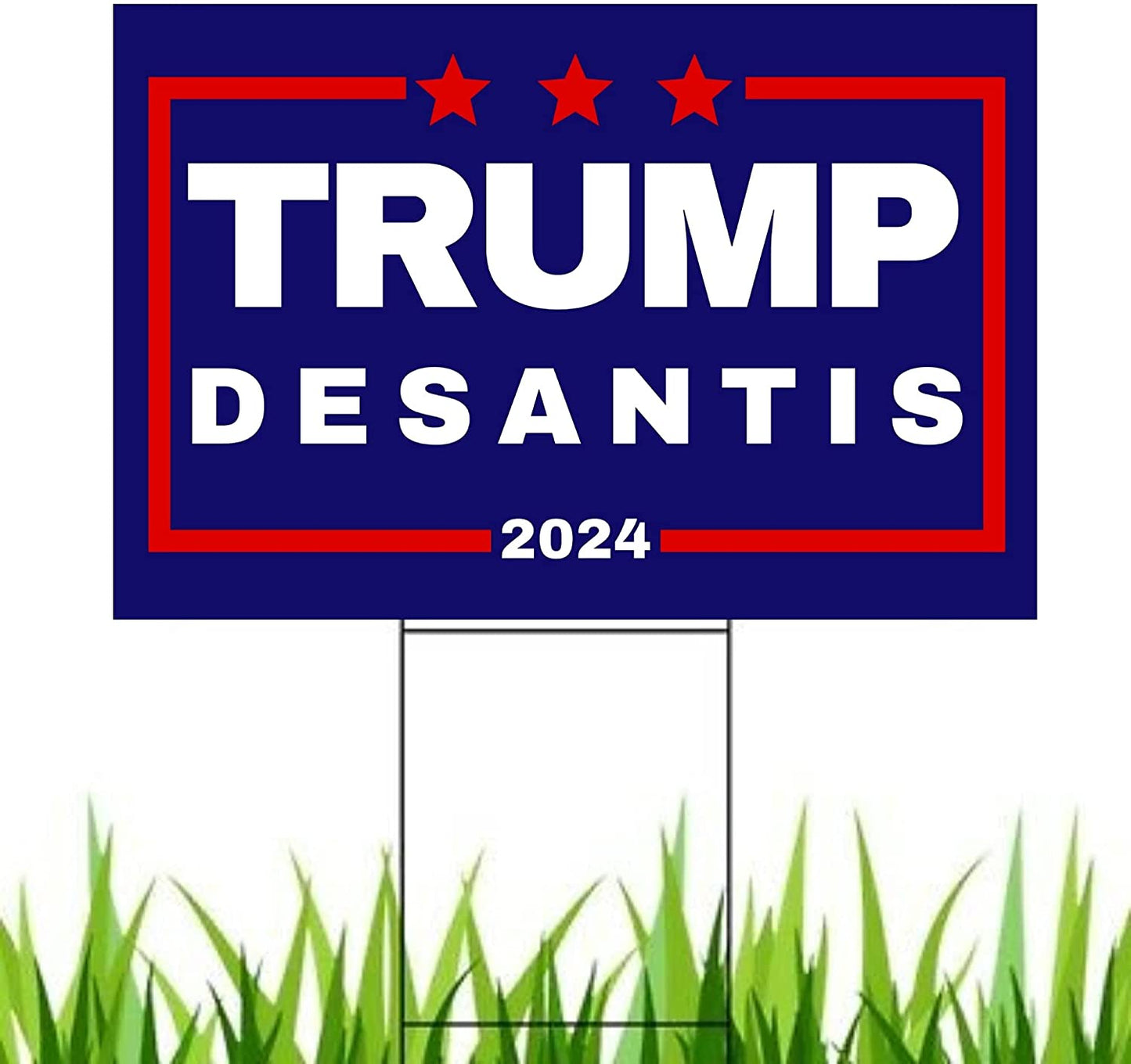 Trump Desantis 2024 Yard Sign | Donald Trump and Ron Desantis 18" x 12" Lawn Sign with Metal Stake - 2 Flags