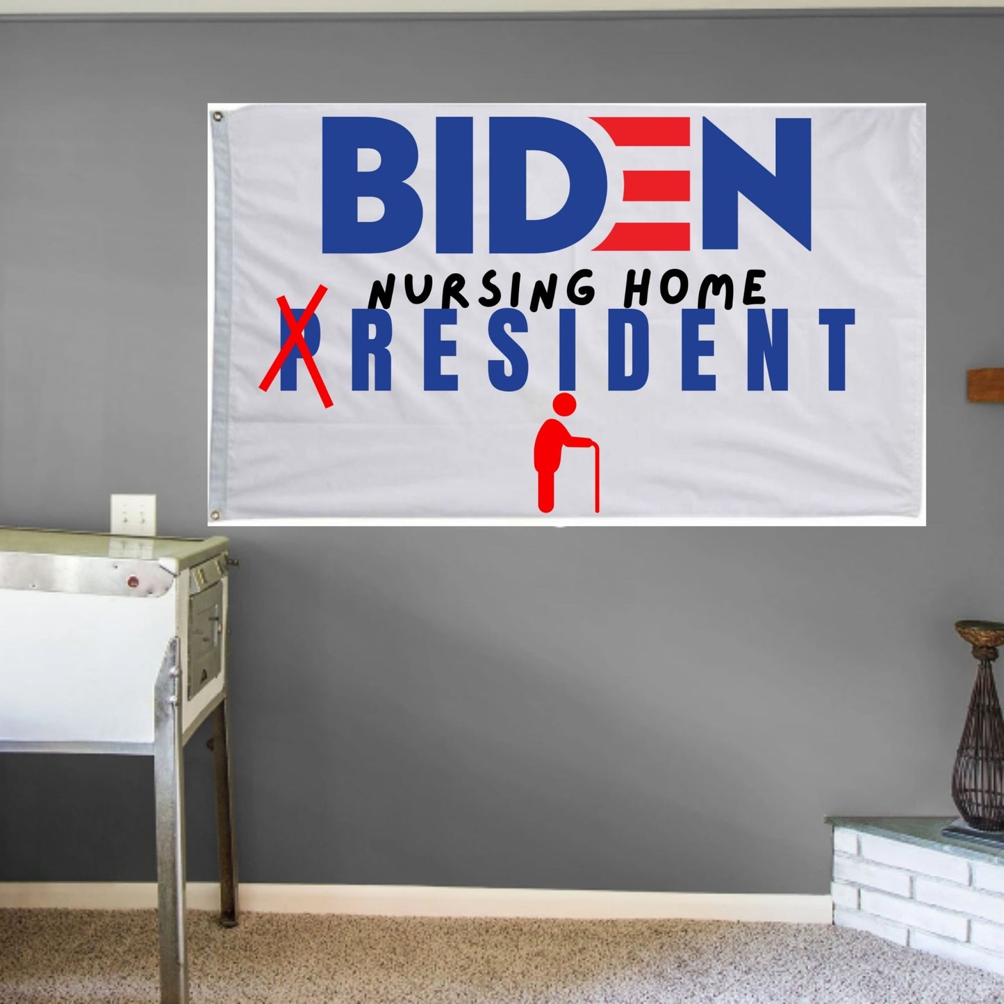 Joe Biden Nursing Home Resident Wall Flag | Funny Anti Biden 3x5 ft Single-Sided Banner with Grommets | Great Gift Idea for Trump Supporter Republicans