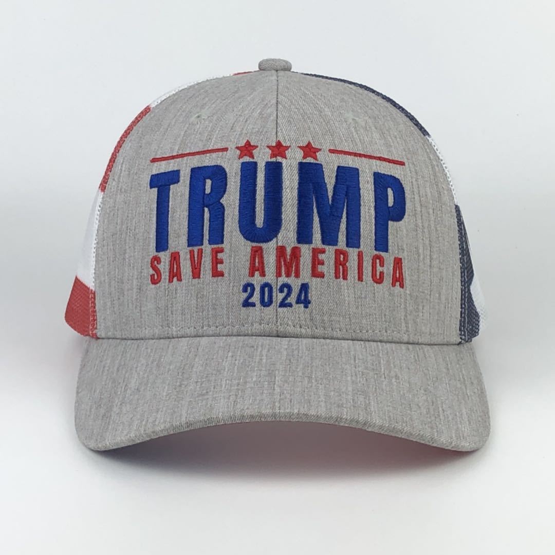 Trump 2024 Save America American Flag Mesh Trucker Hat - 2 Hats