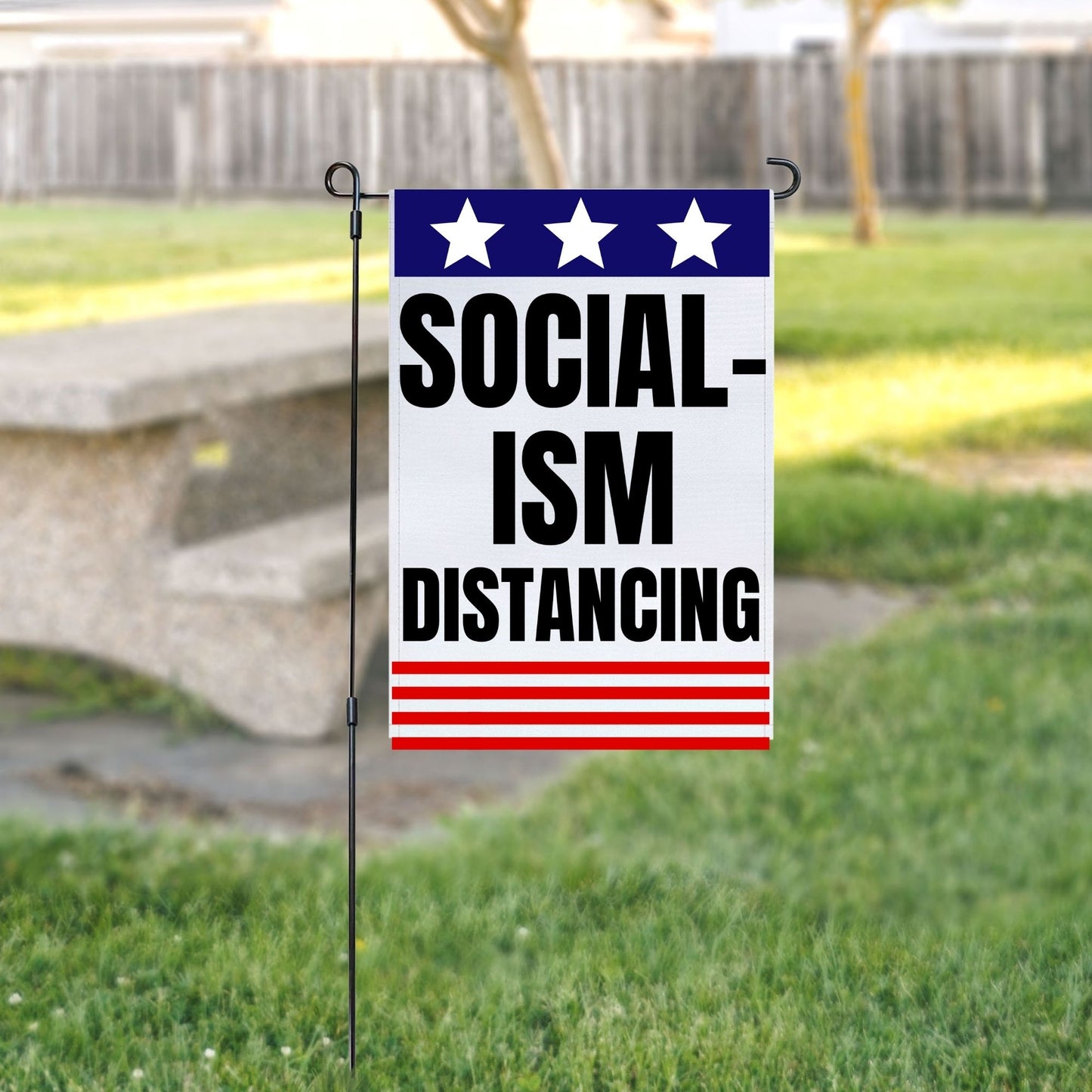 Pesky Patriot Socialism Distancing Outdoor Garden Flag | Anti-Socialist Funny 12x18 Double-Sided Flag Banner for Lawn and Garden | Pro Capitalism and Republican Pride Sign