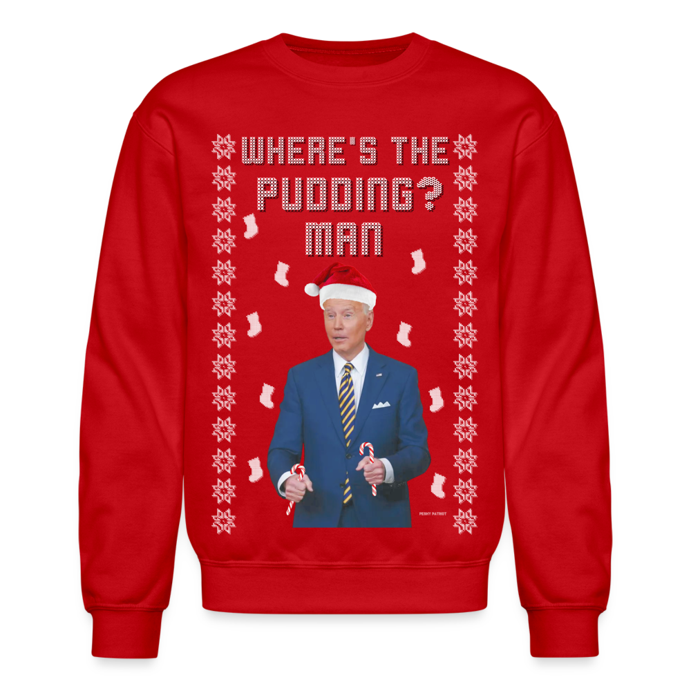 Funny Joe Biden Ugly Sweater Where's the Puddin SPOD - red