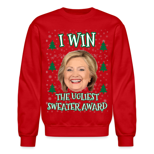 I Win the Ugliest Sweater Hillary Xmas Sweatshirt - red