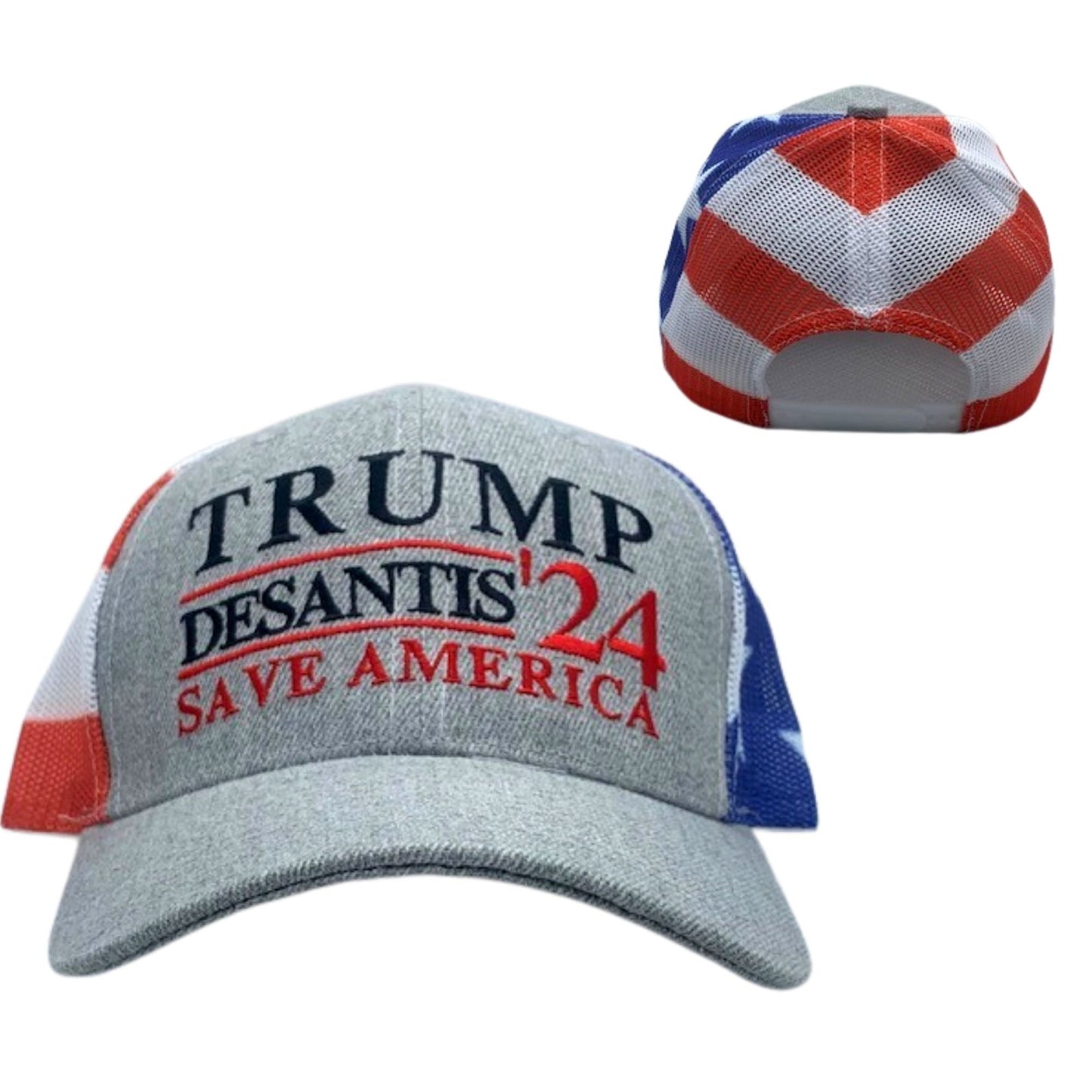 Donald Trump Ron Desantis 2024 Save America Hat with Flag Pattern Mesh Back - 2 Hats